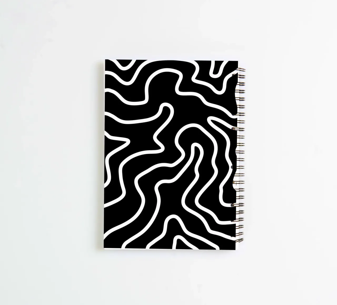 White Line Black Background spiral notebook by MODERN NUANCE
