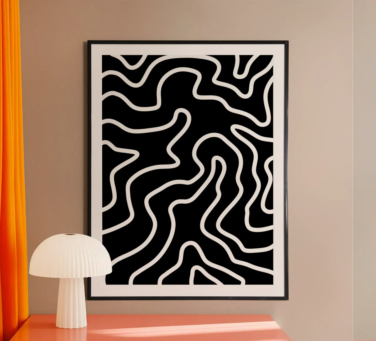 Linea bianca Sfondo nero poster con telaio in plastica da MODERN NUANCE
