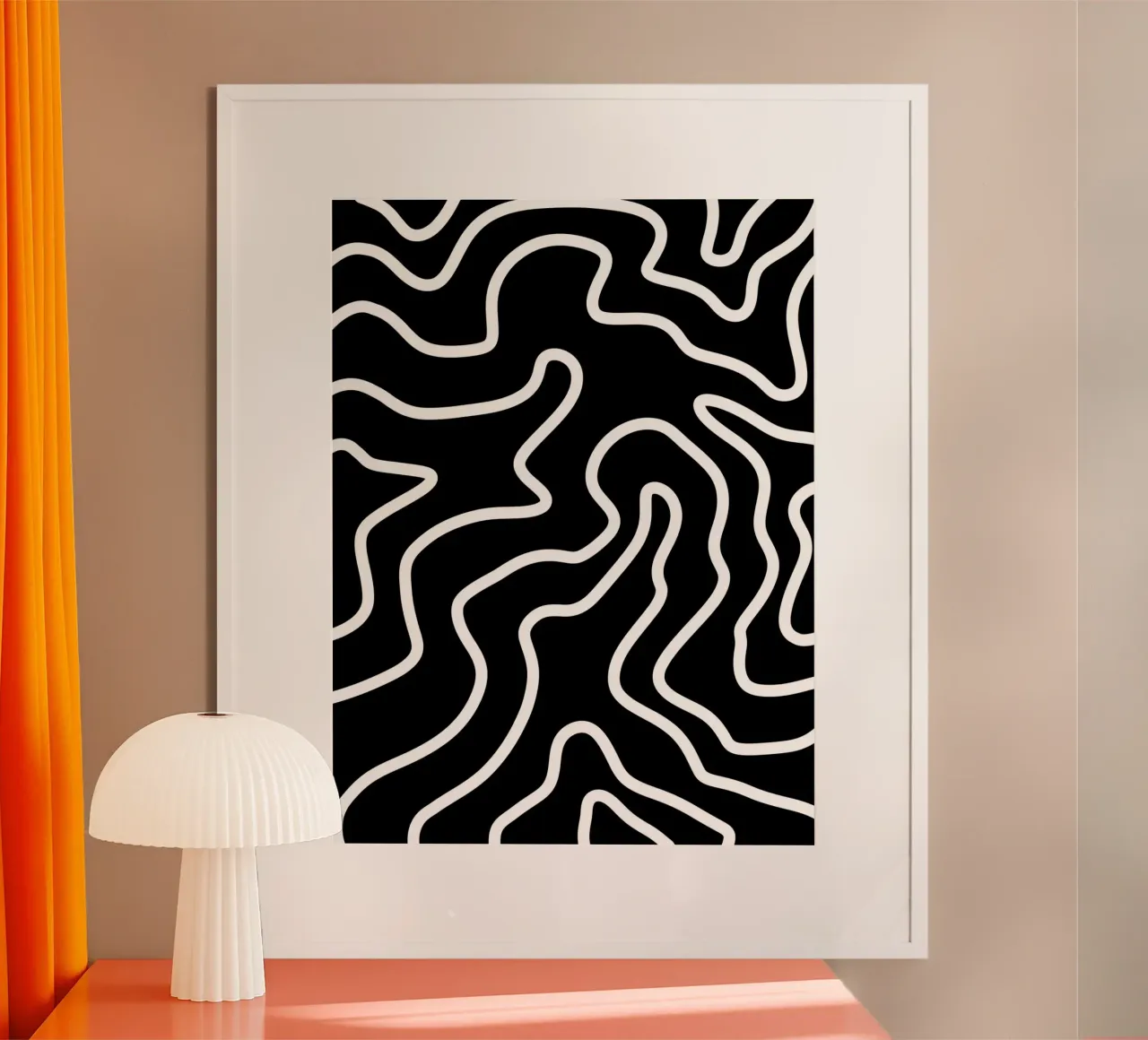 Linea bianca Sfondo nero poster con telaio in plastica da MODERN NUANCE