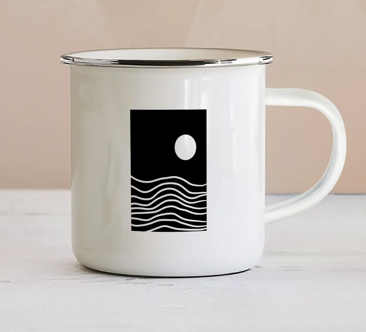 Linea bianca Sfondo nero tazza in smalto da MODERN NUANCE