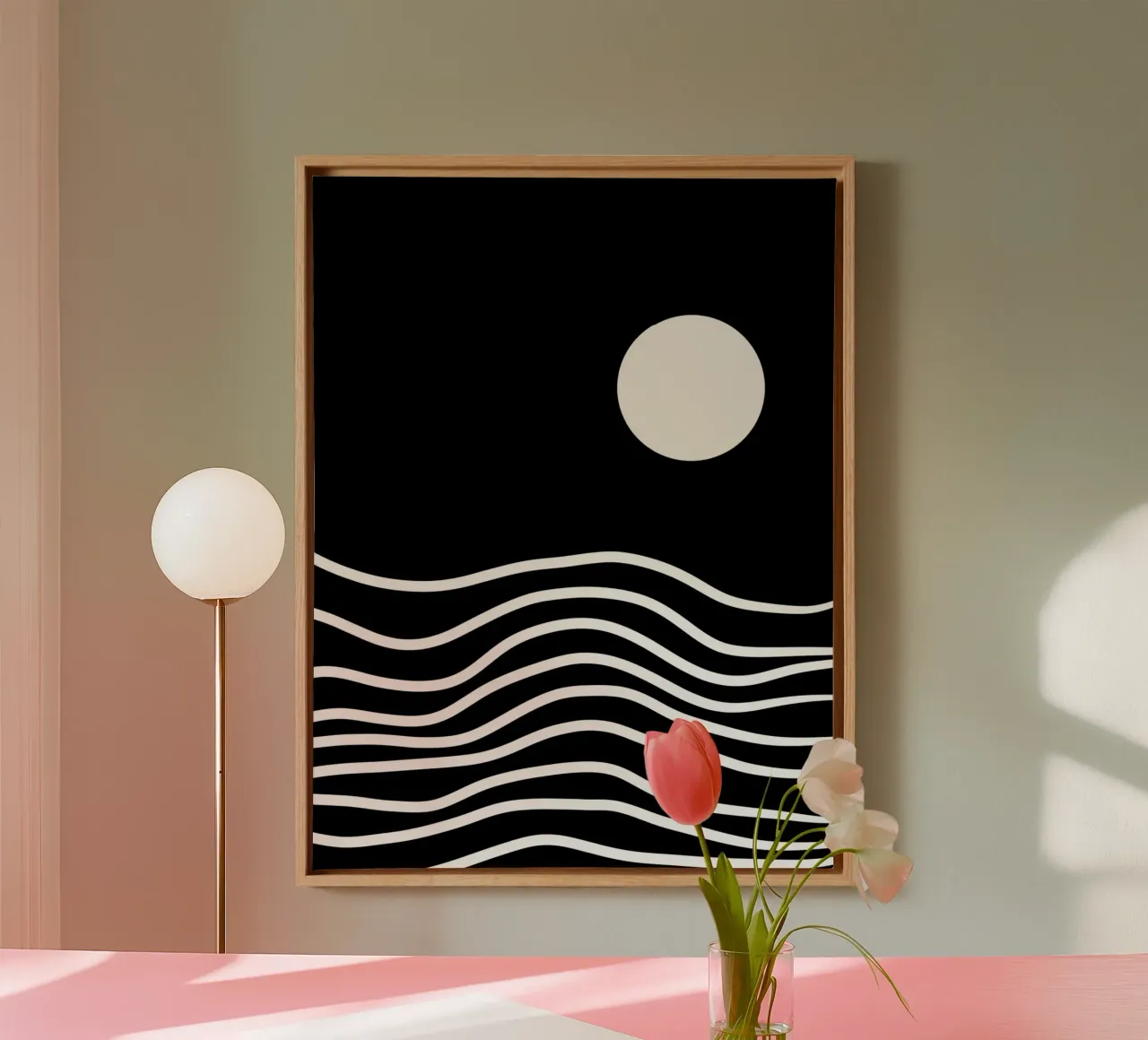 Witte lijn Zwarte achtergrond canvas van MODERN NUANCE
