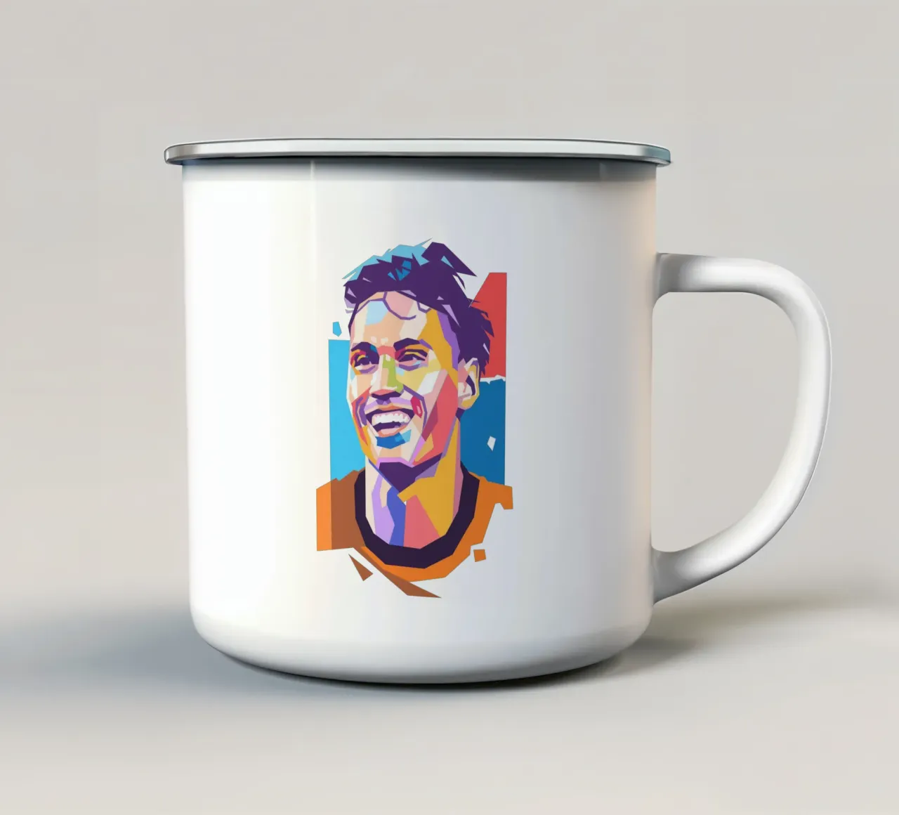 Ritratto pop art di Tijjani Reijnders tazza in smalto da Hantamrata