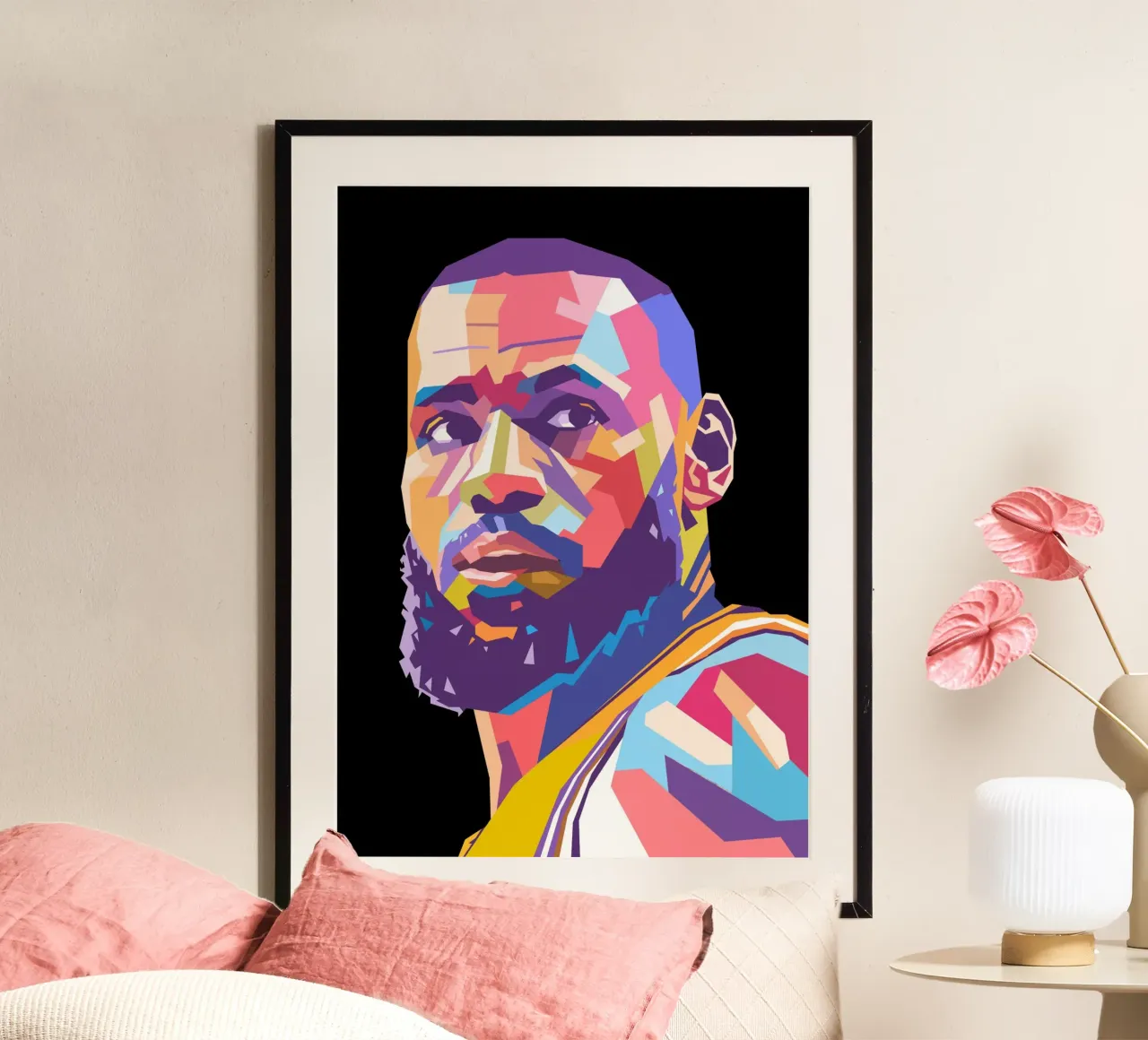 Ritratto pop art di Lebron James poster con telaio in alluminio da Hantamrata