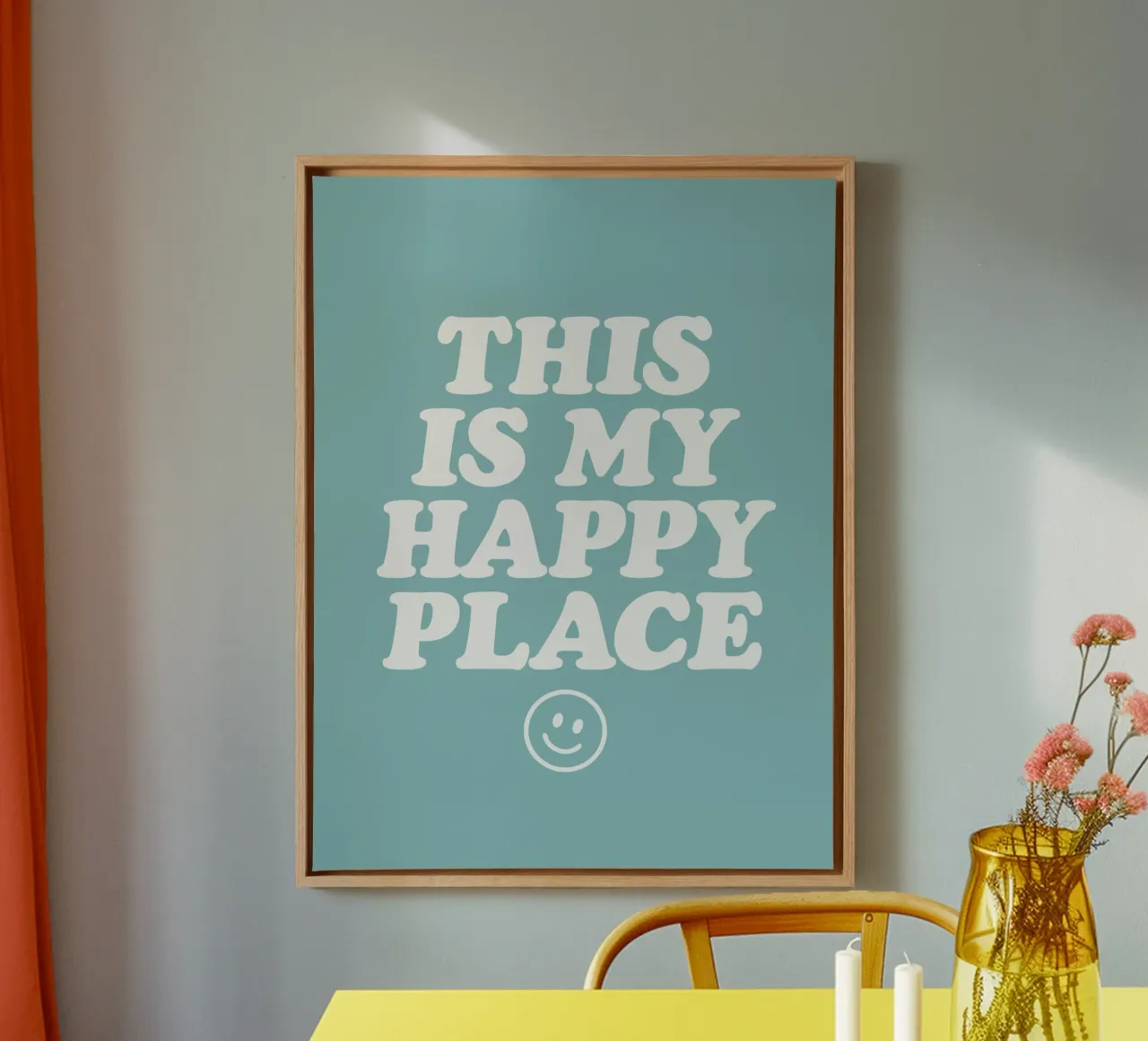 Questo è il mio posto felice Allegro positivo Smiley tipografia tela con Cornice a cassetta da THE MOTIVATED TYPE