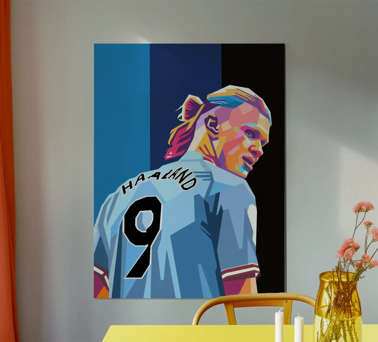 Erling Haaland ritratto pop art poster con telaio in plastica da Hantamrata
