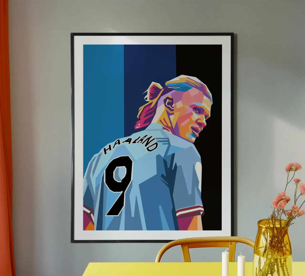 Erling Haaland ritratto pop art poster con telaio in plastica da Hantamrata