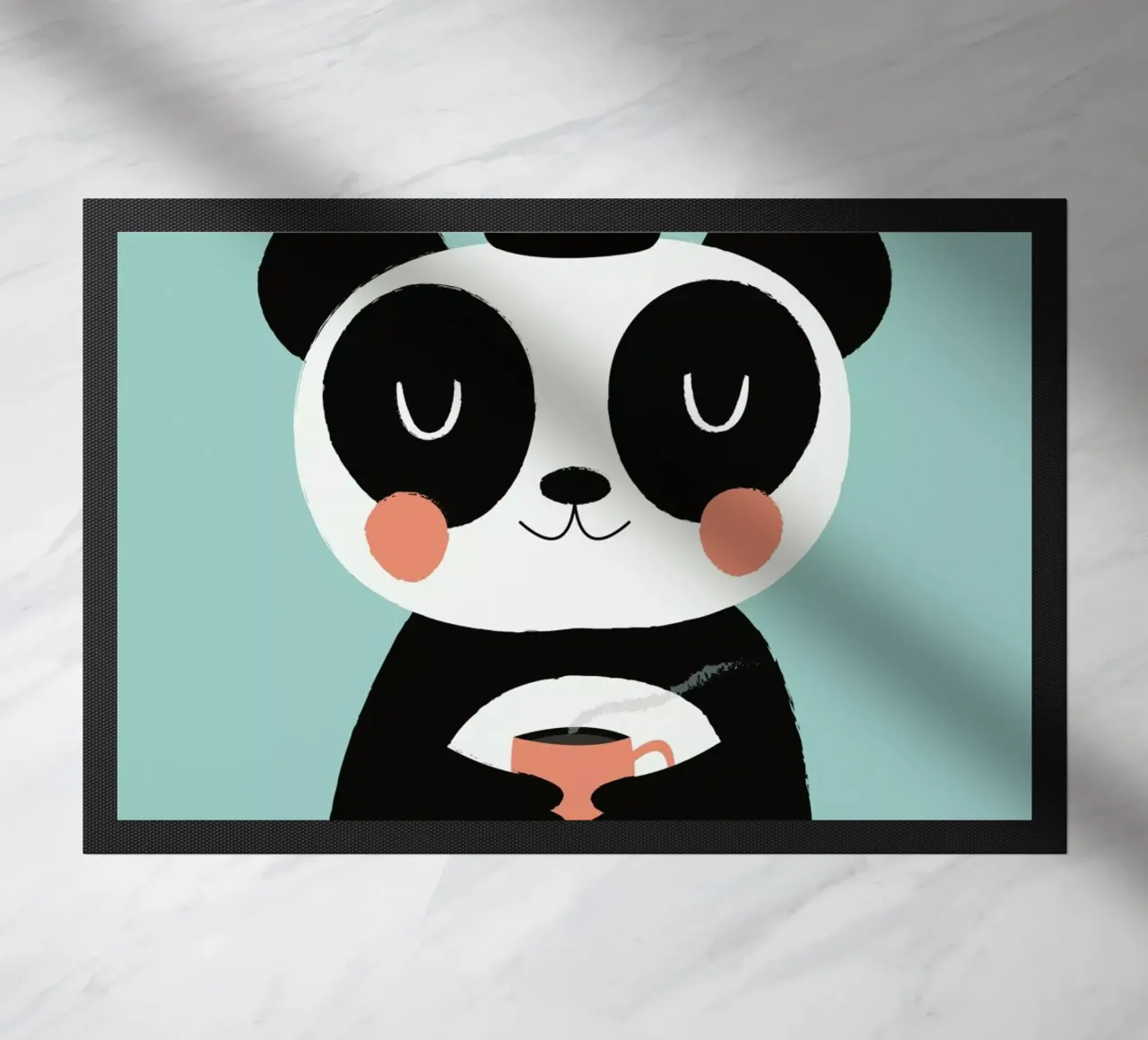 Panda Loves Coffee doormat by Karin Bijlsma