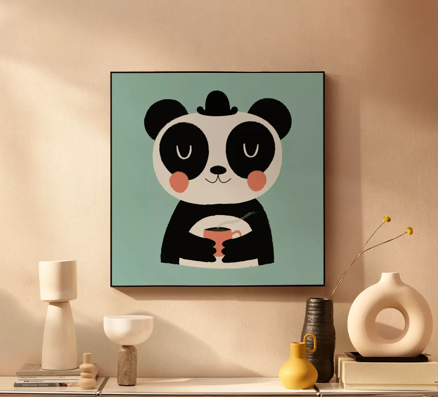 Panda Loves Coffee acryl van Karin Bijlsma