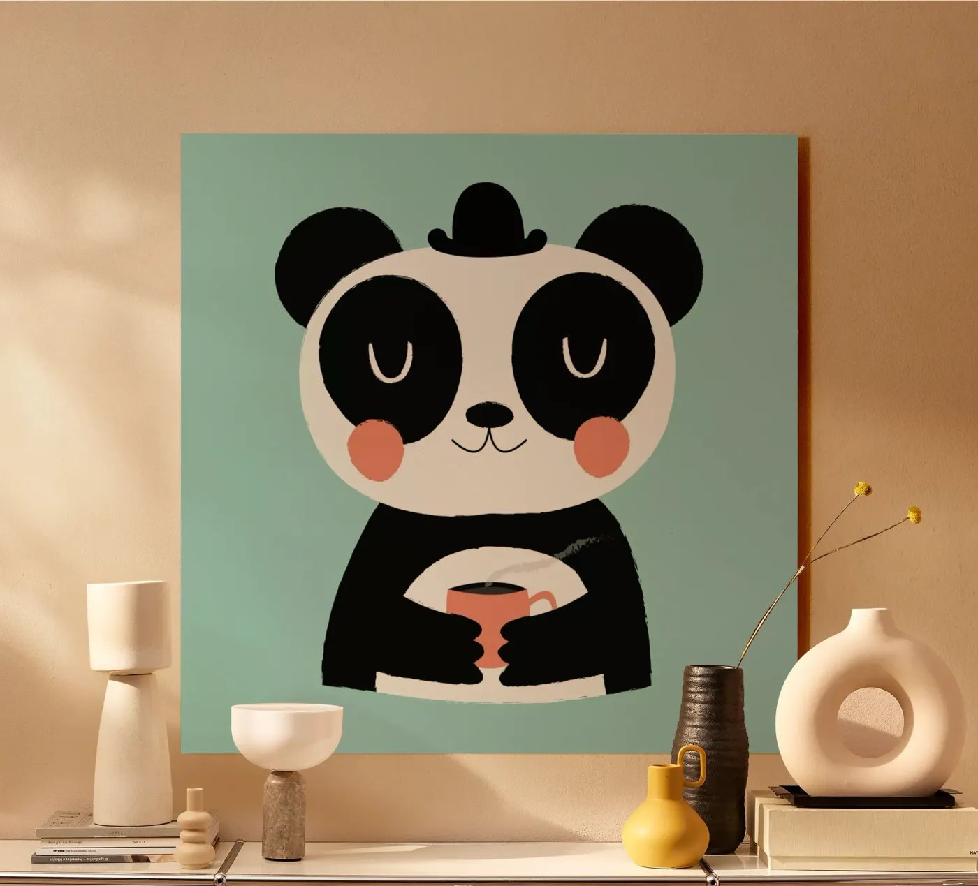 Panda Loves Coffee acryl van Karin Bijlsma