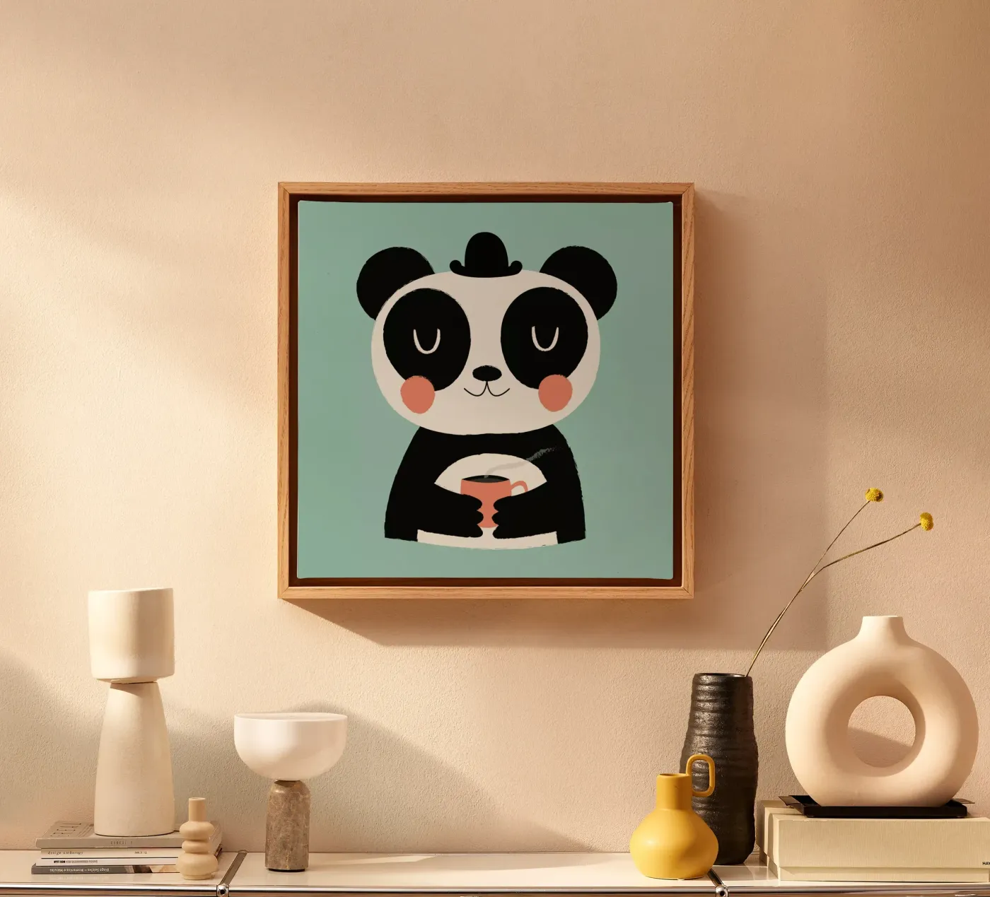 Panda Loves Coffee canvas by Karin Bijlsma