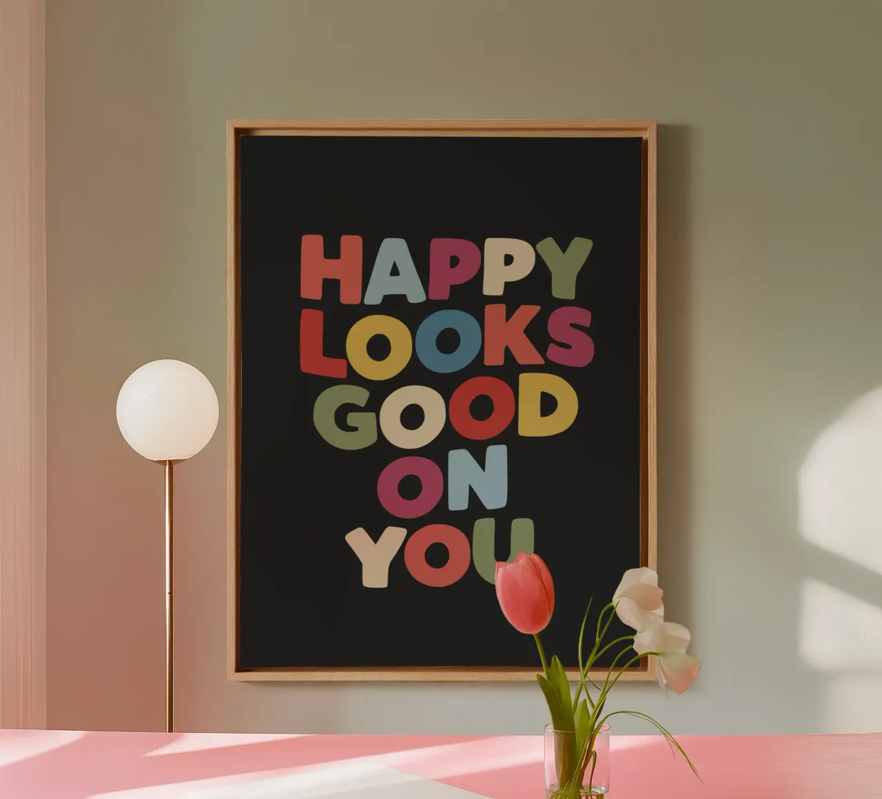 Happy Looks Good on You Vibranti scritte colorate e allegre tela con Cornice a cassetta da THE MOTIVATED TYPE