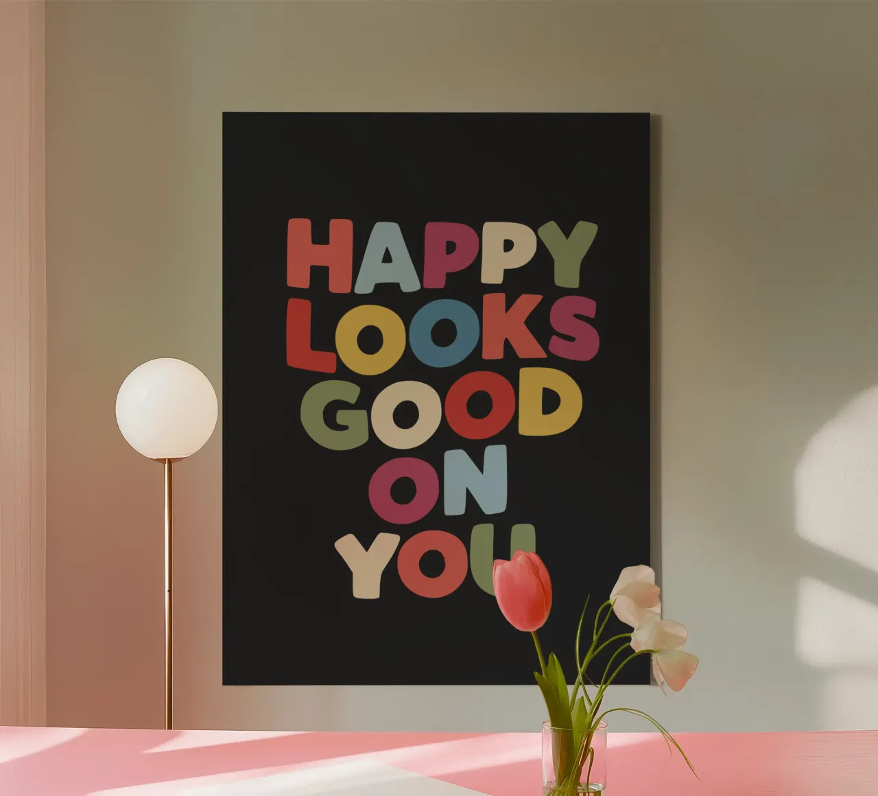 Happy Looks Good on You Vibranti scritte colorate e allegre tela con Cornice a cassetta da THE MOTIVATED TYPE