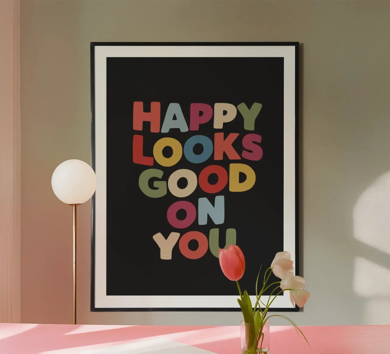 Happy Looks Good on You Vibranti scritte colorate e allegre carta hahnemühle da THE MOTIVATED TYPE
