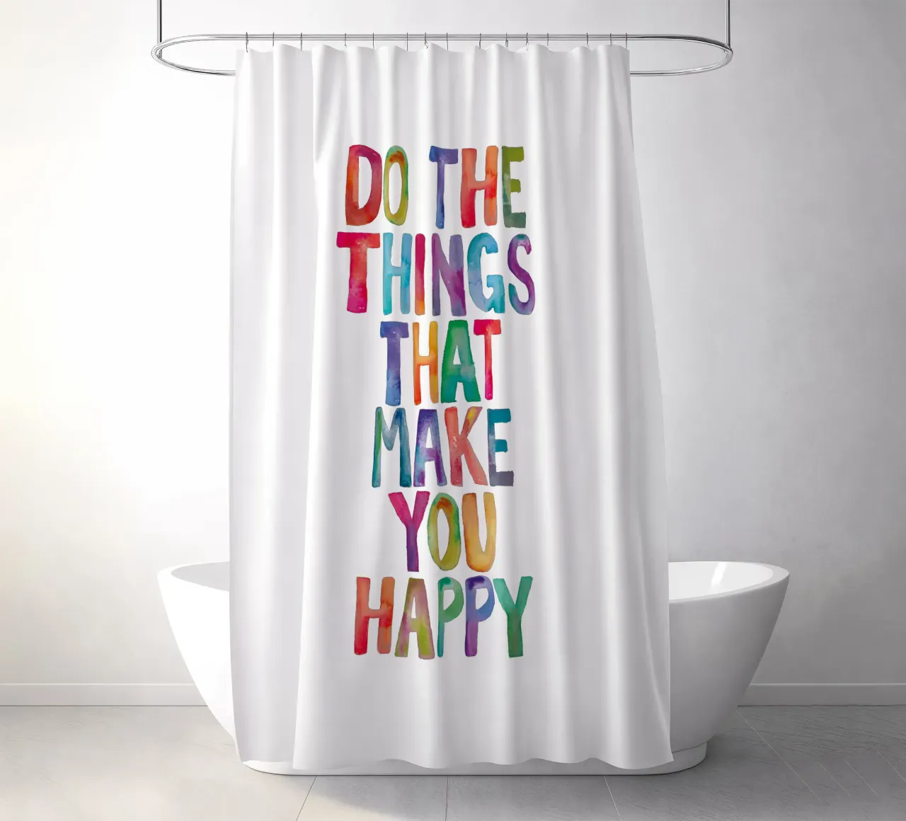 Fai le cose che ti rendono felice Tipo acquerello arcobaleno tenda da doccia da THE MOTIVATED TYPE