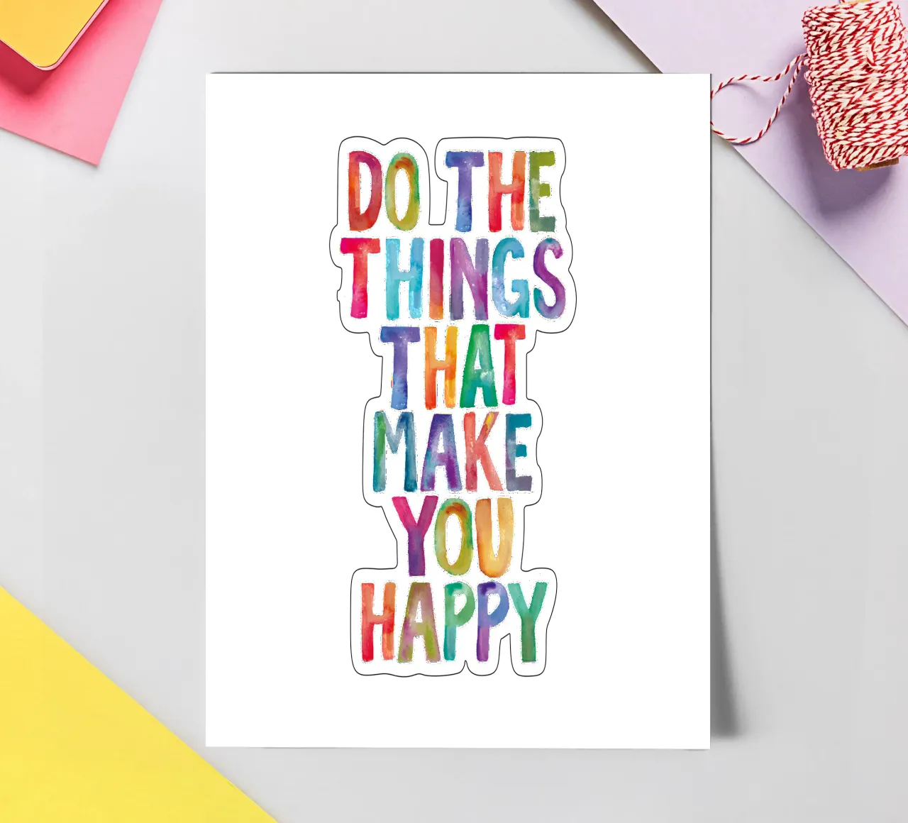 Fai le cose che ti rendono felice Tipo acquerello arcobaleno foglio adesivo da THE MOTIVATED TYPE