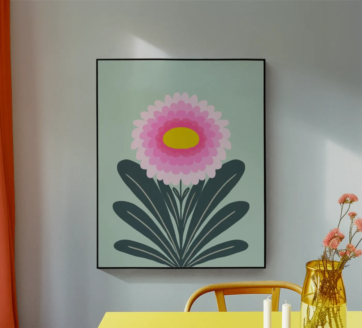 Chrysanthemum - pink and mint acryl van Wackapacka