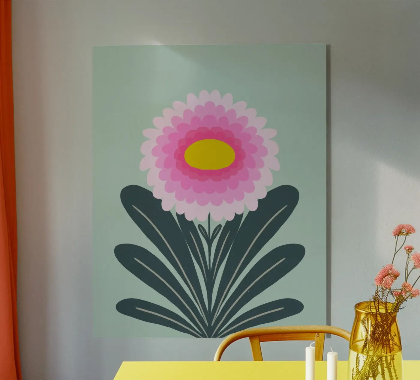 Chrysanthemum - pink and mint acryl van Wackapacka