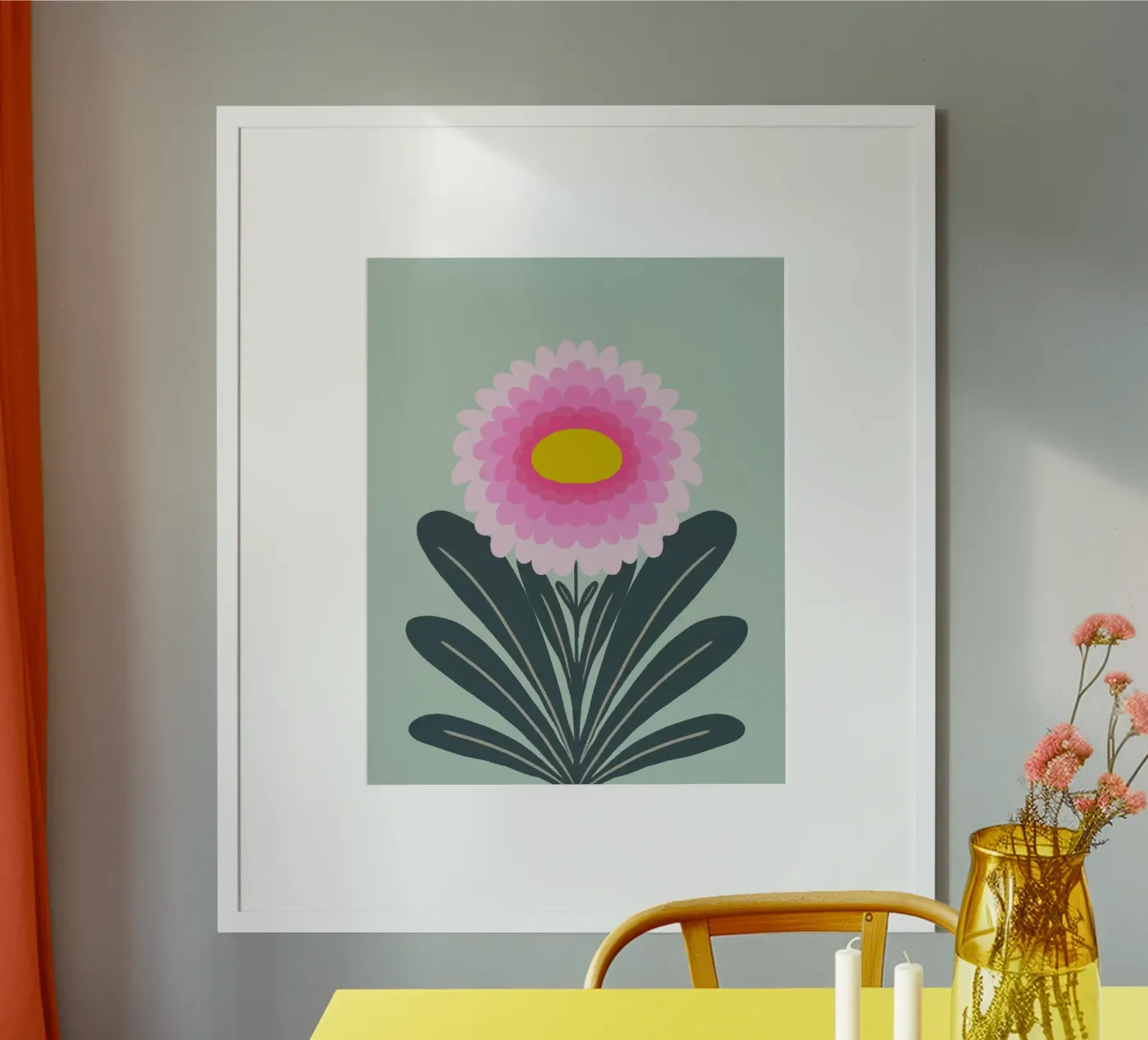 Chrysanthemum - pink and mint poster van Wackapacka