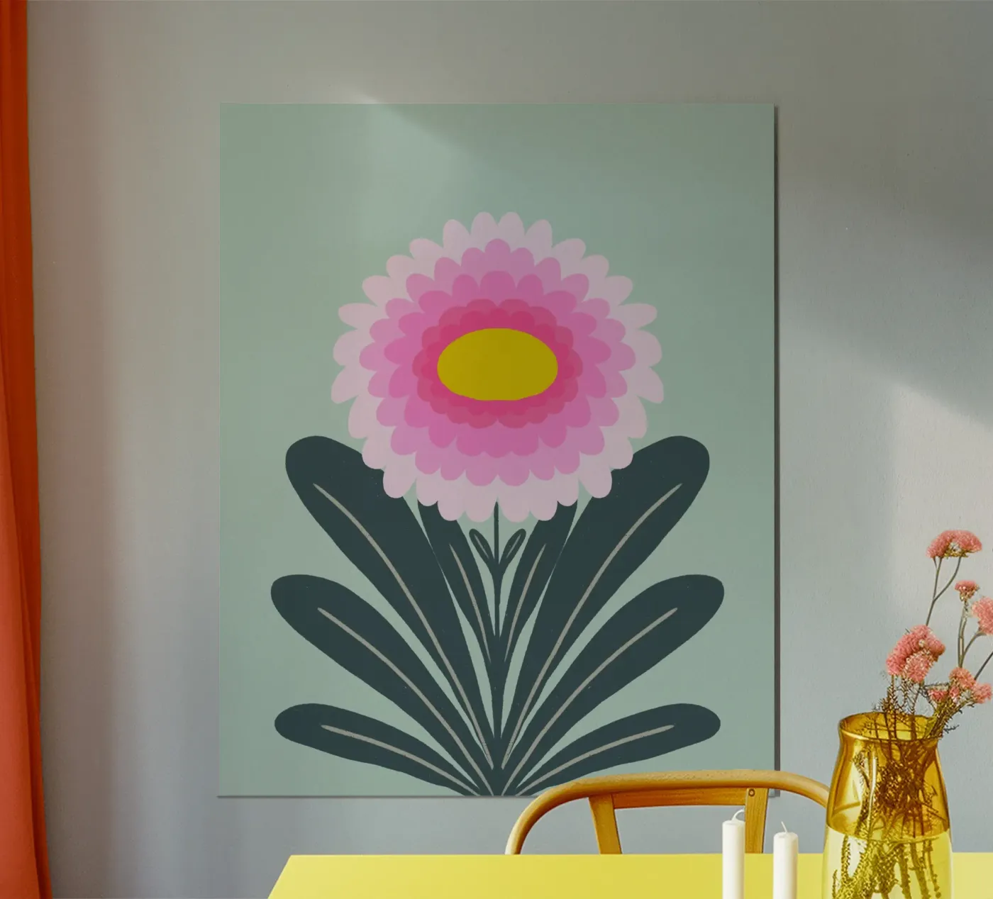 Chrysanthemum - pink and mint poster van Wackapacka