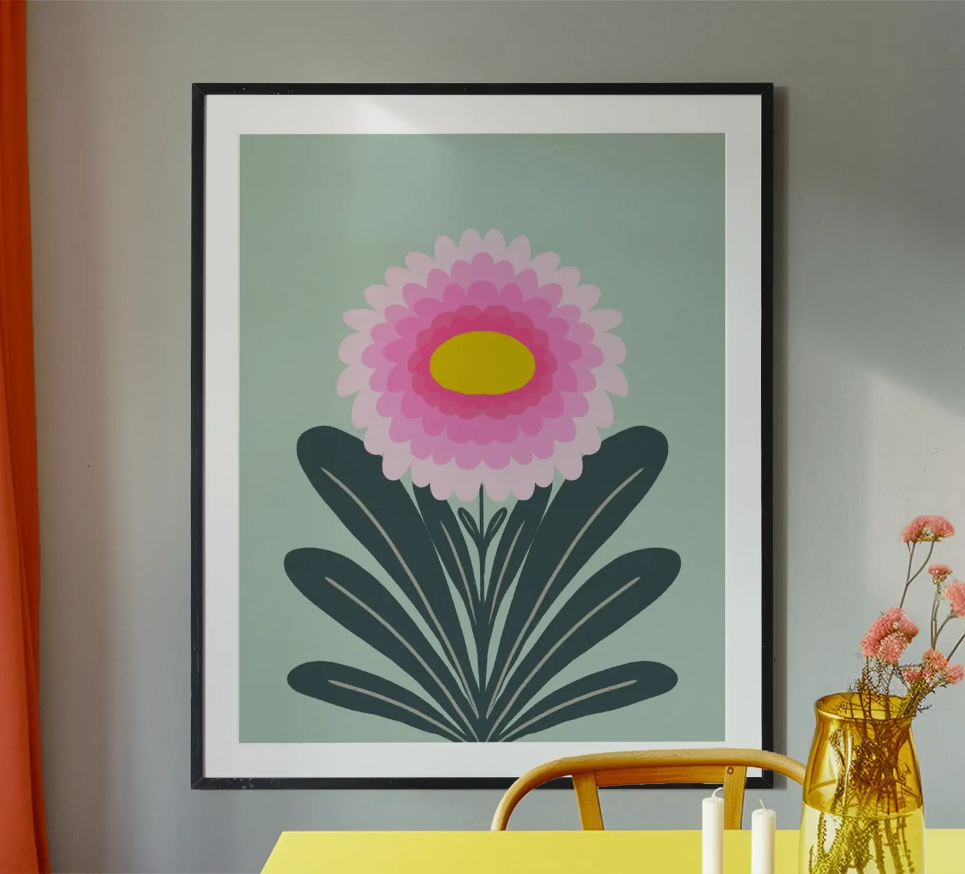 Chrysanthemum - pink and mint poster van Wackapacka