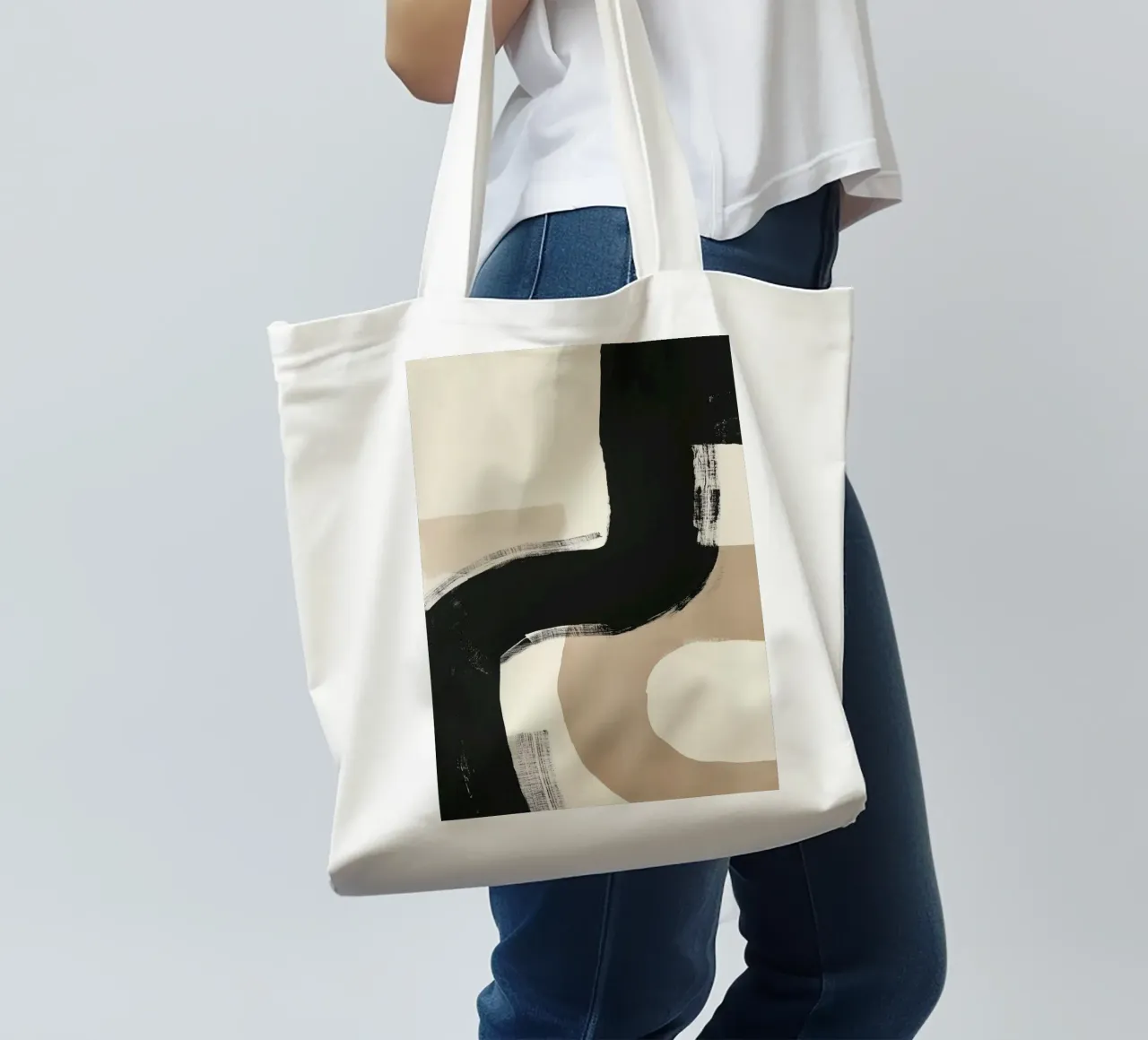 Pennellate nere e beige borsa in juta da Melloi Art Print