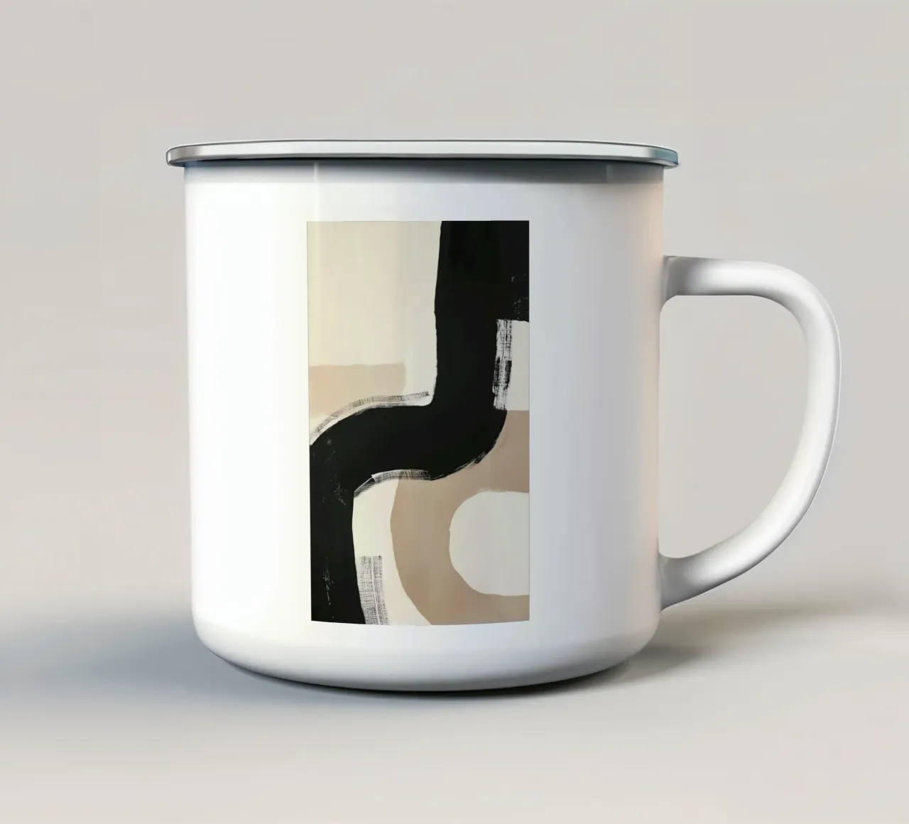 Pennellate nere e beige tazza in smalto da Melloi Art Print