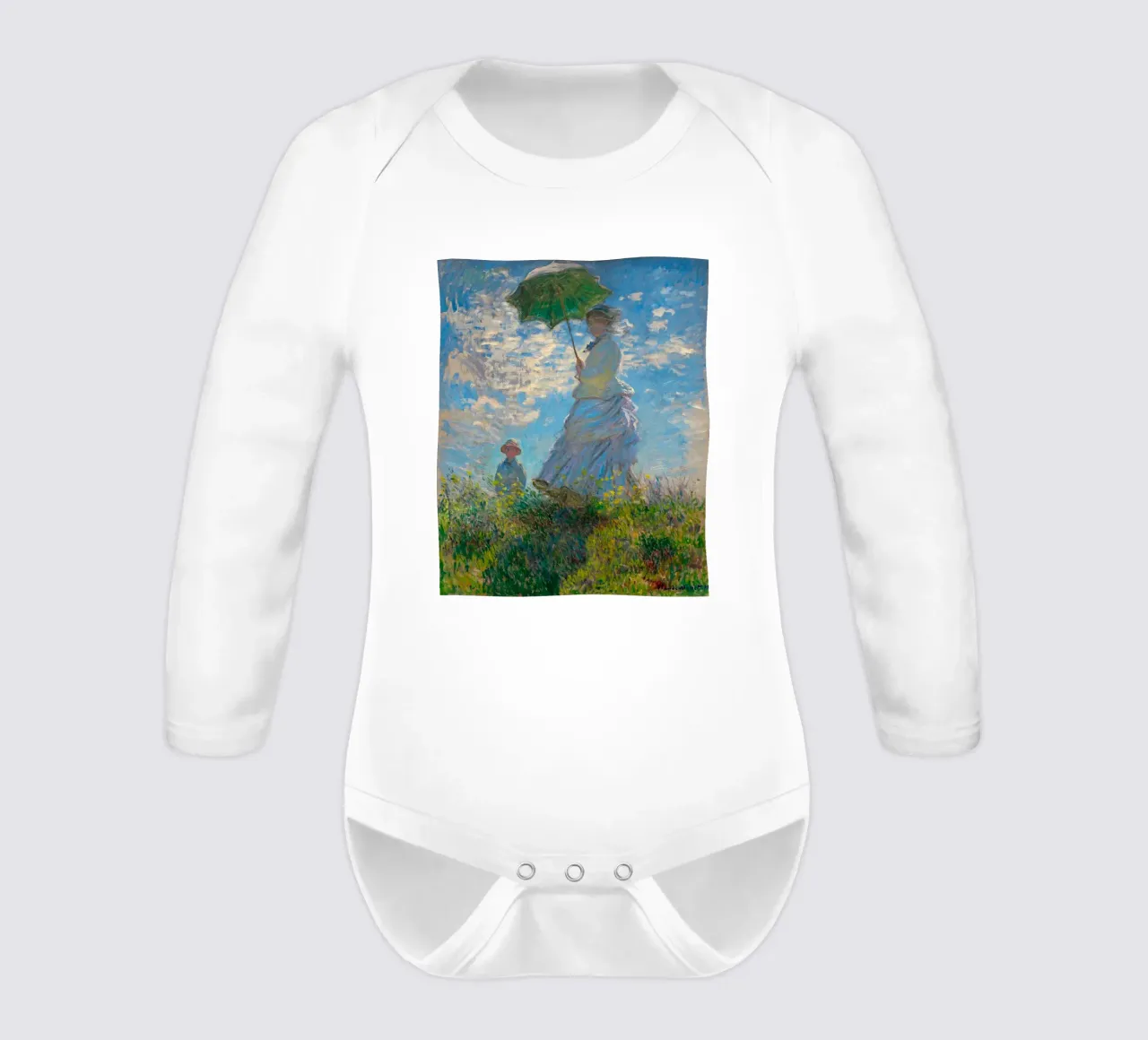 holding an umbrella over a child - Monet long-sleeve baby romper by Perdana shop
