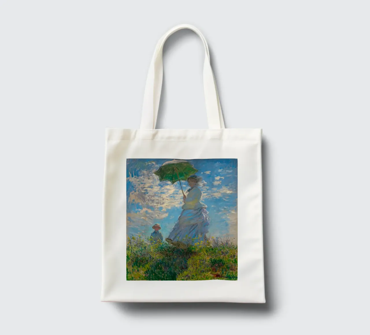 holding an umbrella over a child - Monet tote bag by Perdana shop