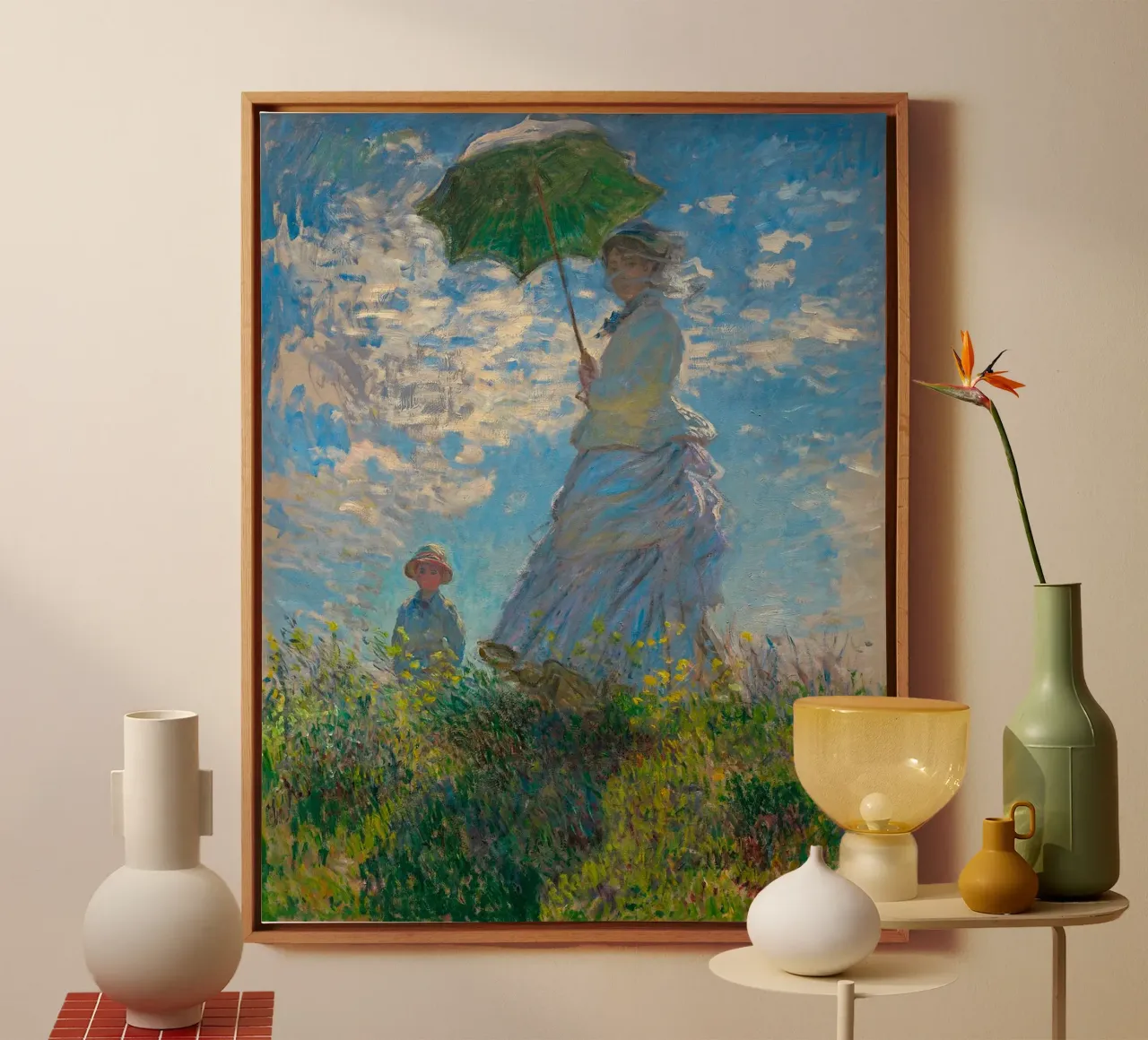 che tiene un ombrello su un bambino - Monet tela con Cornice a cassetta da Perdana shop