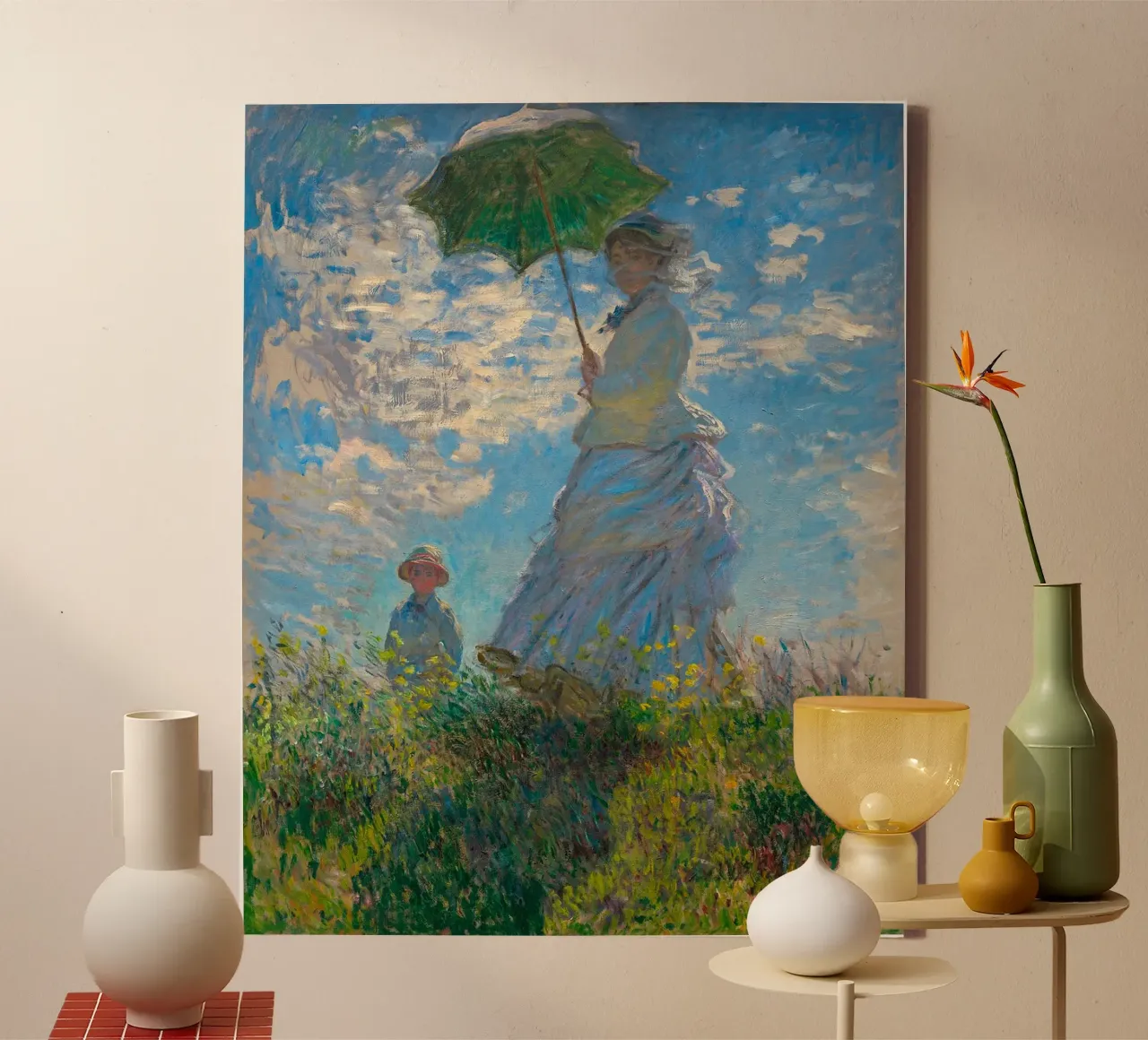 che tiene un ombrello su un bambino - Monet tela con Cornice a cassetta da Perdana shop