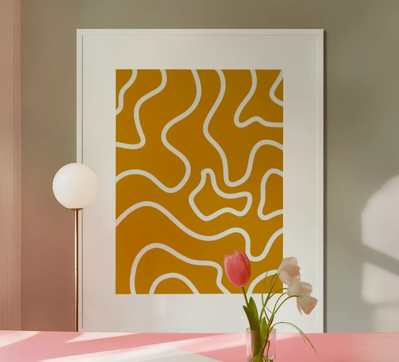 Ligne blanche Fond jaune poster de MODERN NUANCE