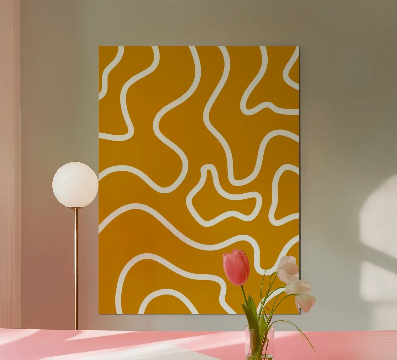 Ligne blanche Fond jaune poster de MODERN NUANCE