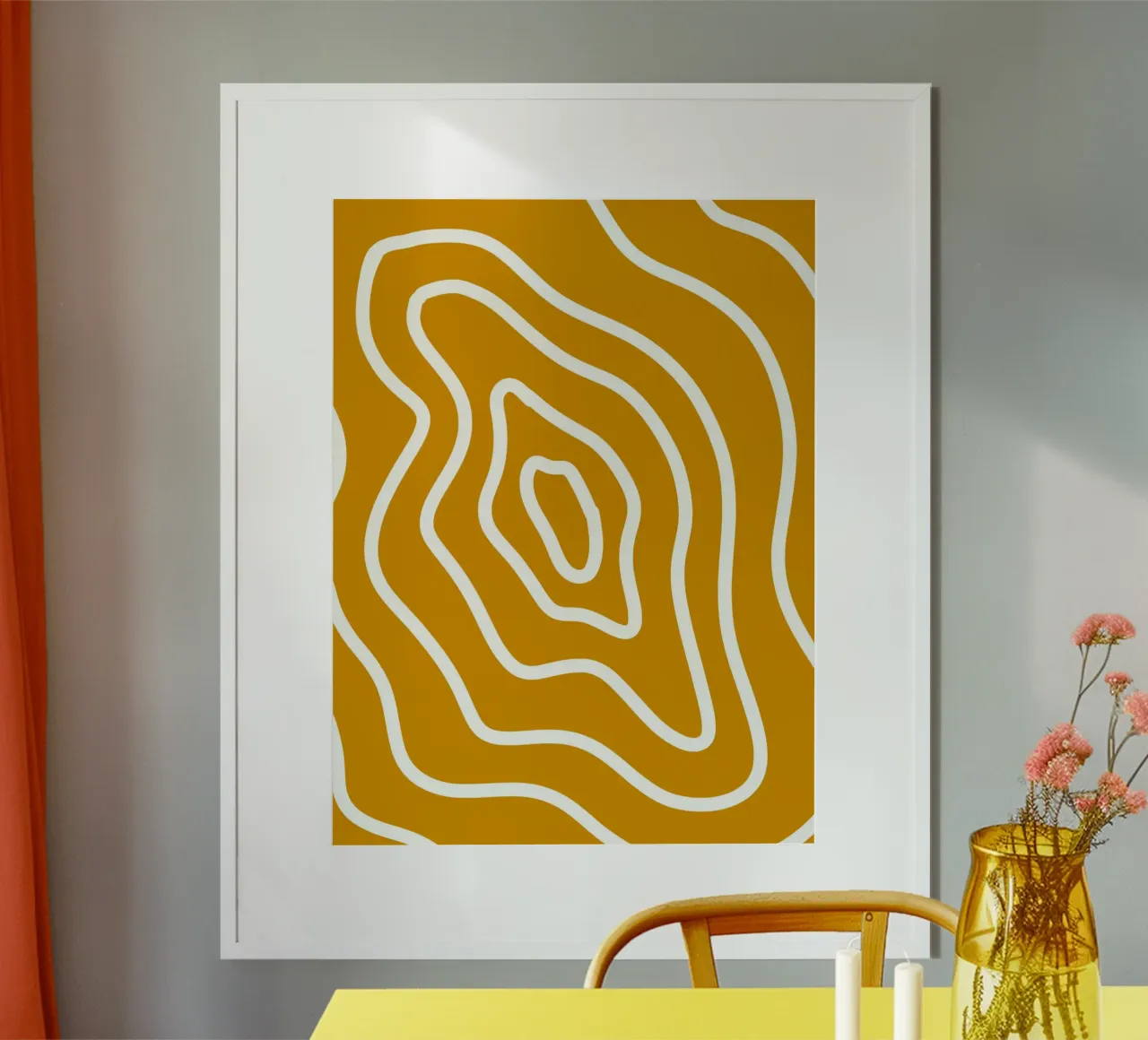 White Line Yellow Background poster by MODERN NUANCE