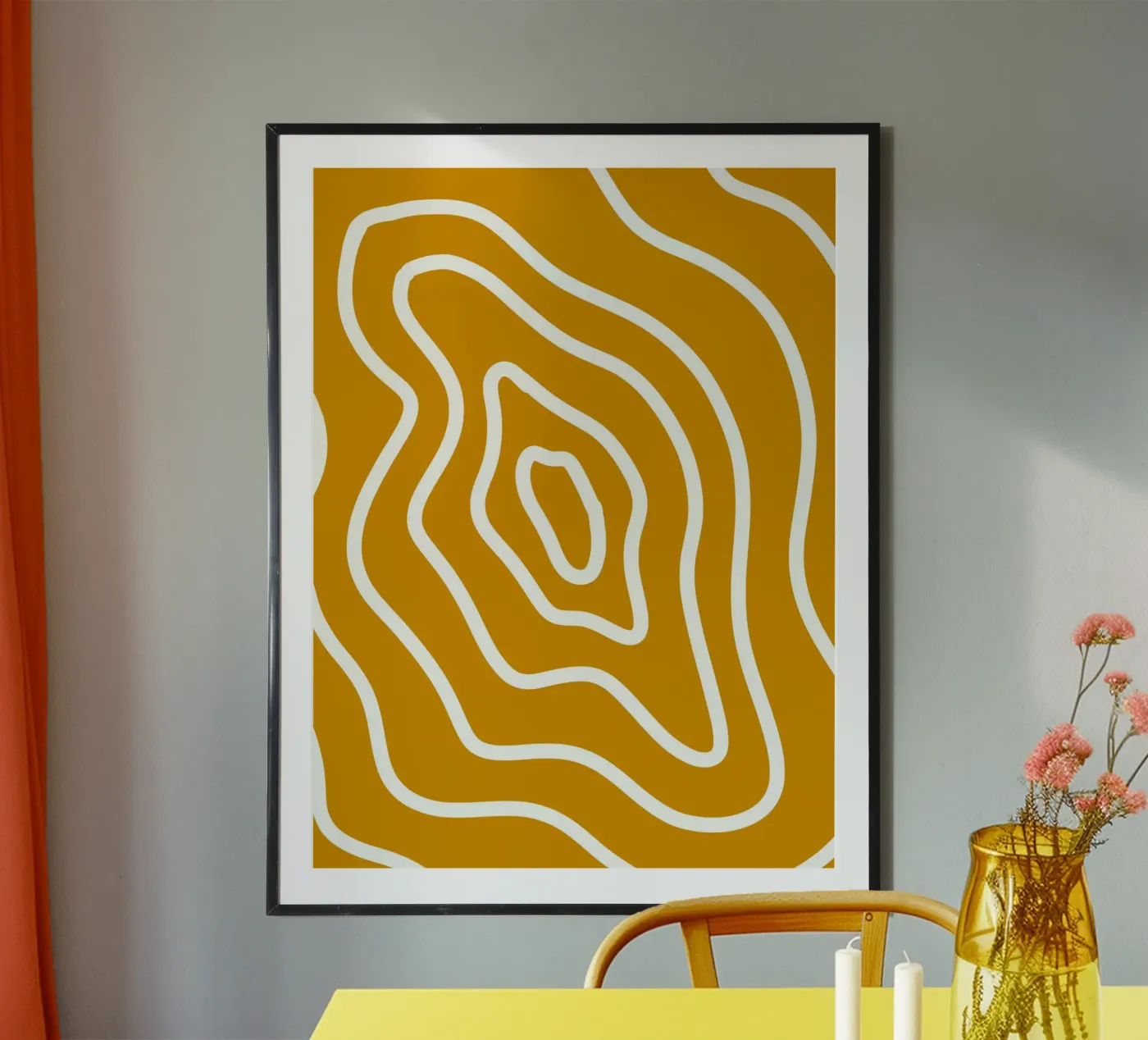 White Line Yellow Background poster by MODERN NUANCE