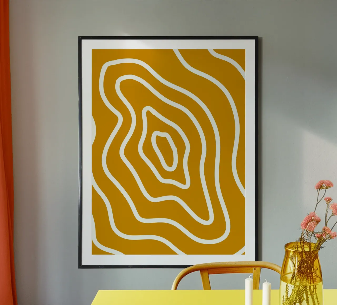 White Line Yellow Background poster by MODERN NUANCE