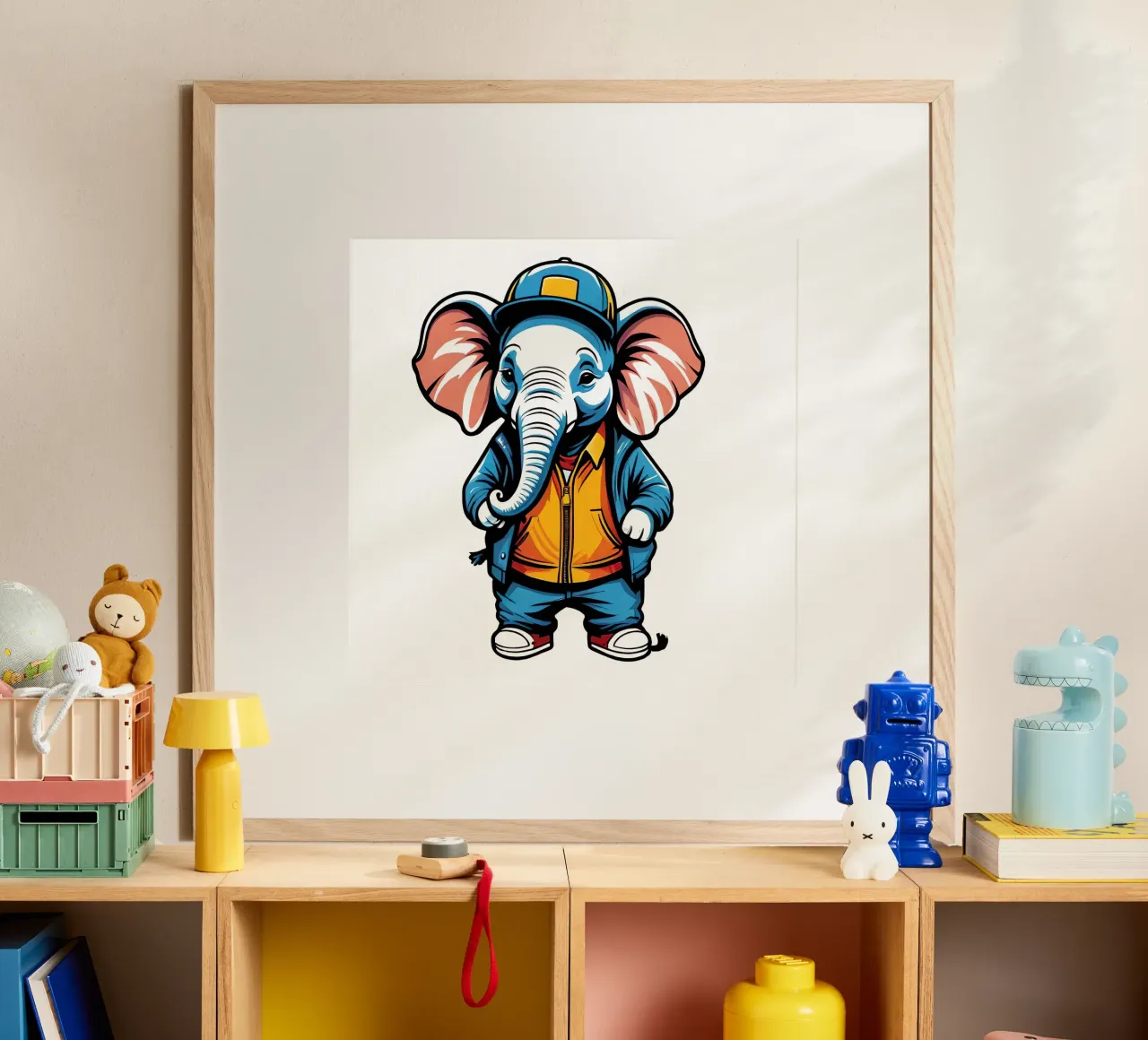 Elefant, Motiv 4 poster con telaio in legno da ZAMART - PopArt