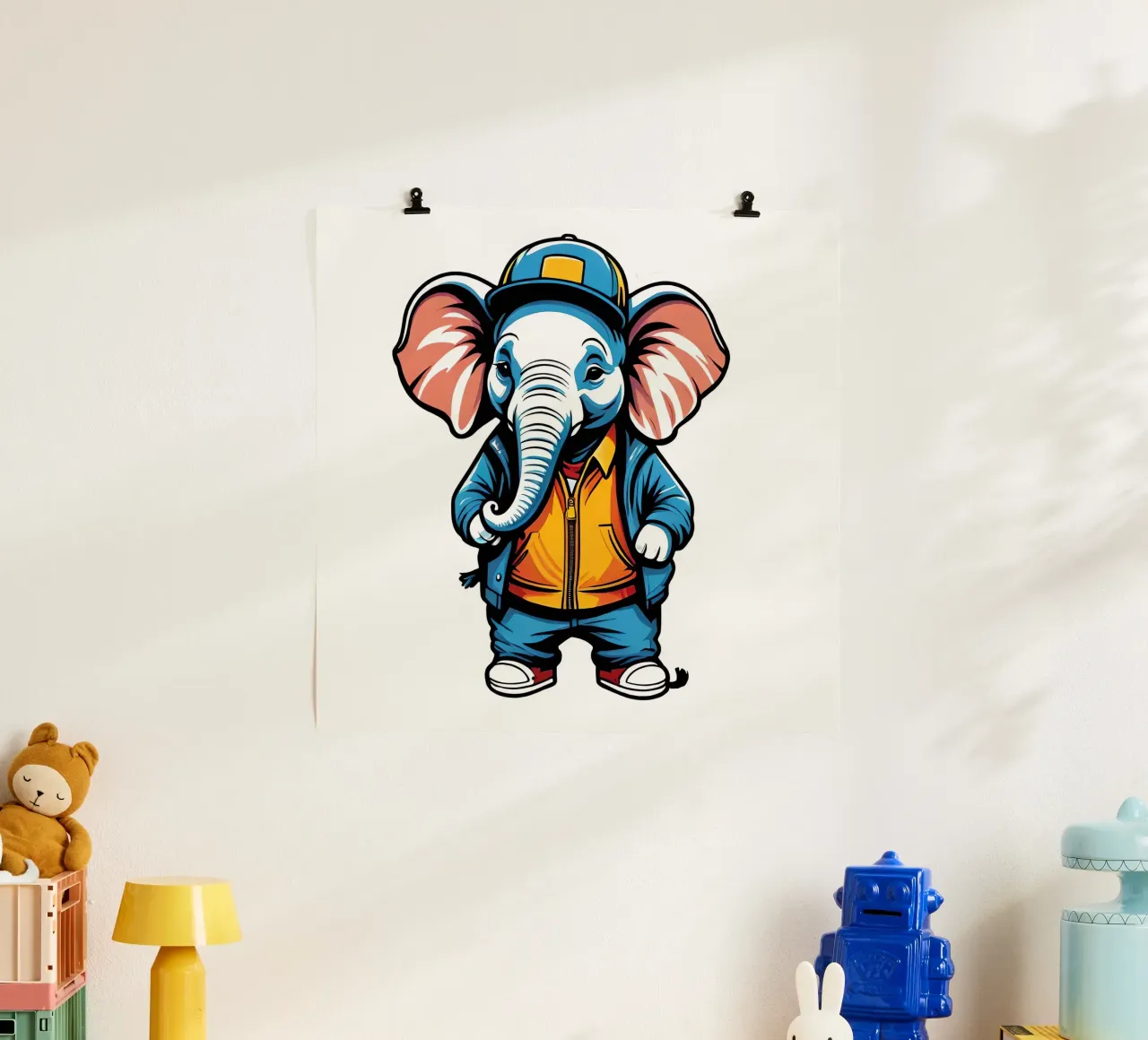 Elefant, Motiv 4 poster con telaio in legno da ZAMART - PopArt