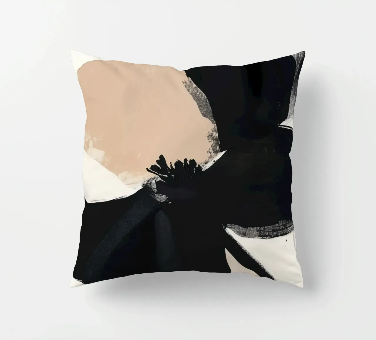 Fiore astratto nero e beige cuscino da Melloi Art Print