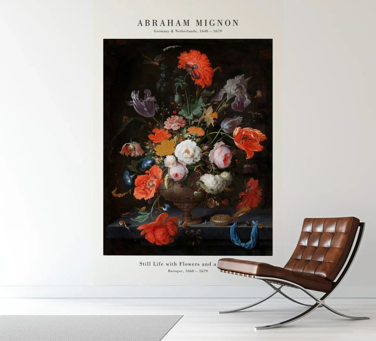 Abraham Mignon - Mignon Bodegón con flores y un reloj papel para pared de Old Masters