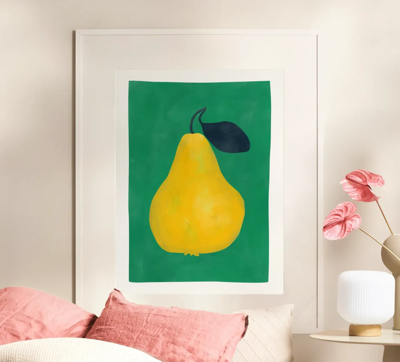 Pera gialla minimalista poster con telaio in alluminio da Pictufy Sun & Spirit