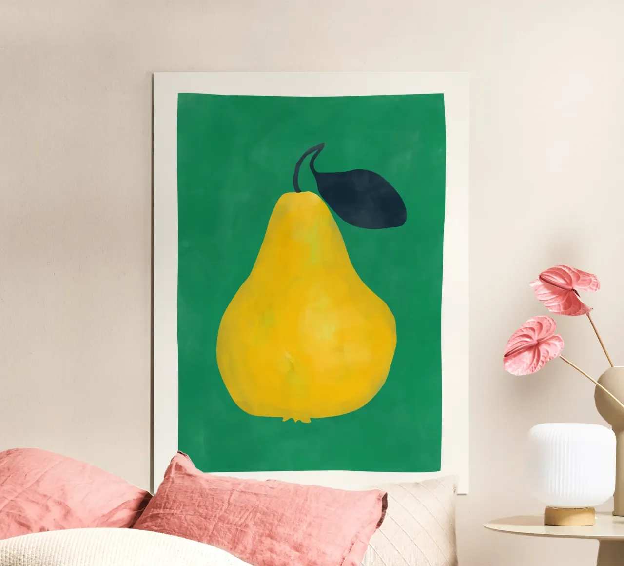 Pera gialla minimalista poster con telaio in alluminio da Pictufy Sun & Spirit