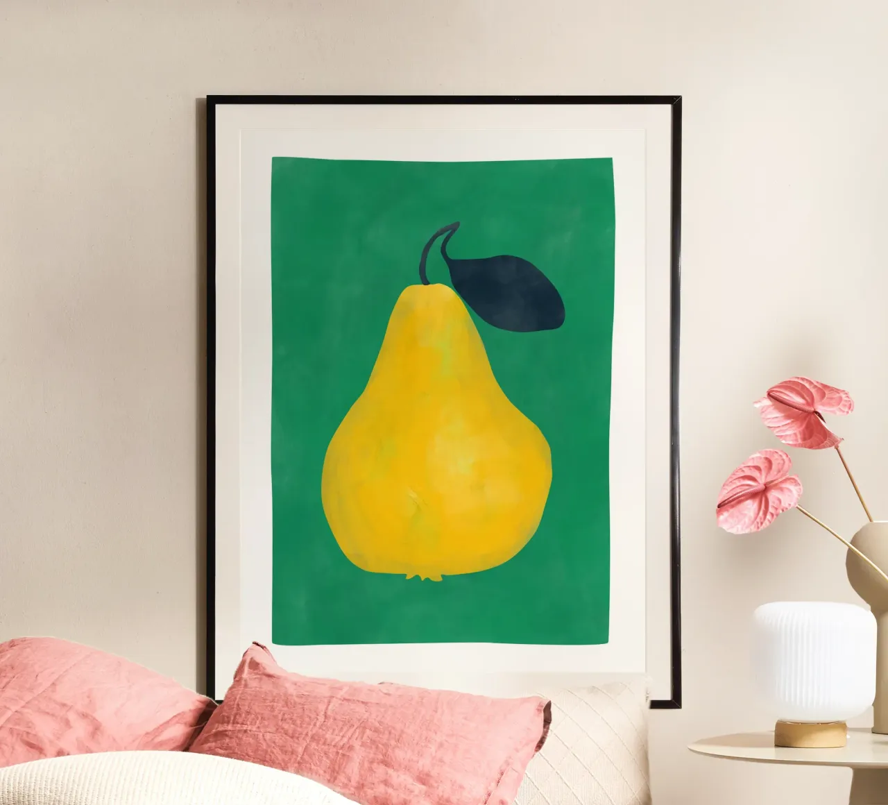Pera gialla minimalista poster con telaio in alluminio da Pictufy Sun & Spirit