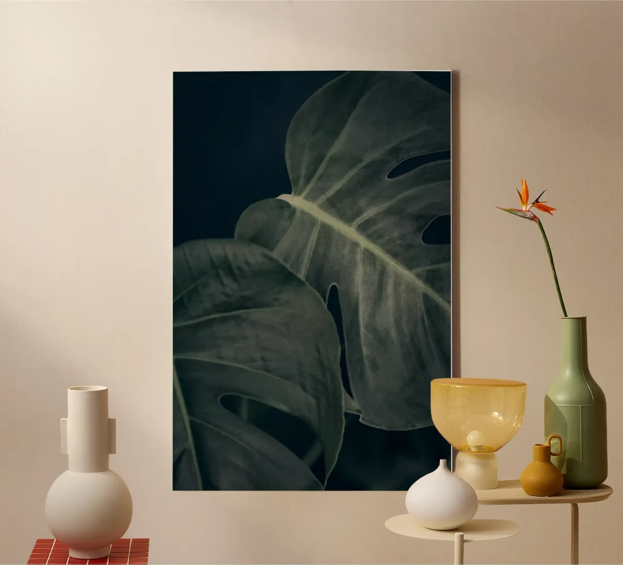 Moody Monstera 3 tela con Cornice a cassetta da Klaus with K