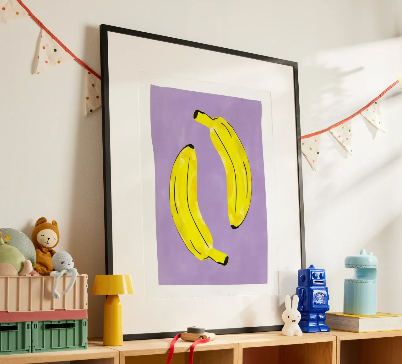 Zwei leuchtend gelbe Bananen Poster mit Aluminium Rahmen von Pictufy Sun & Spirit