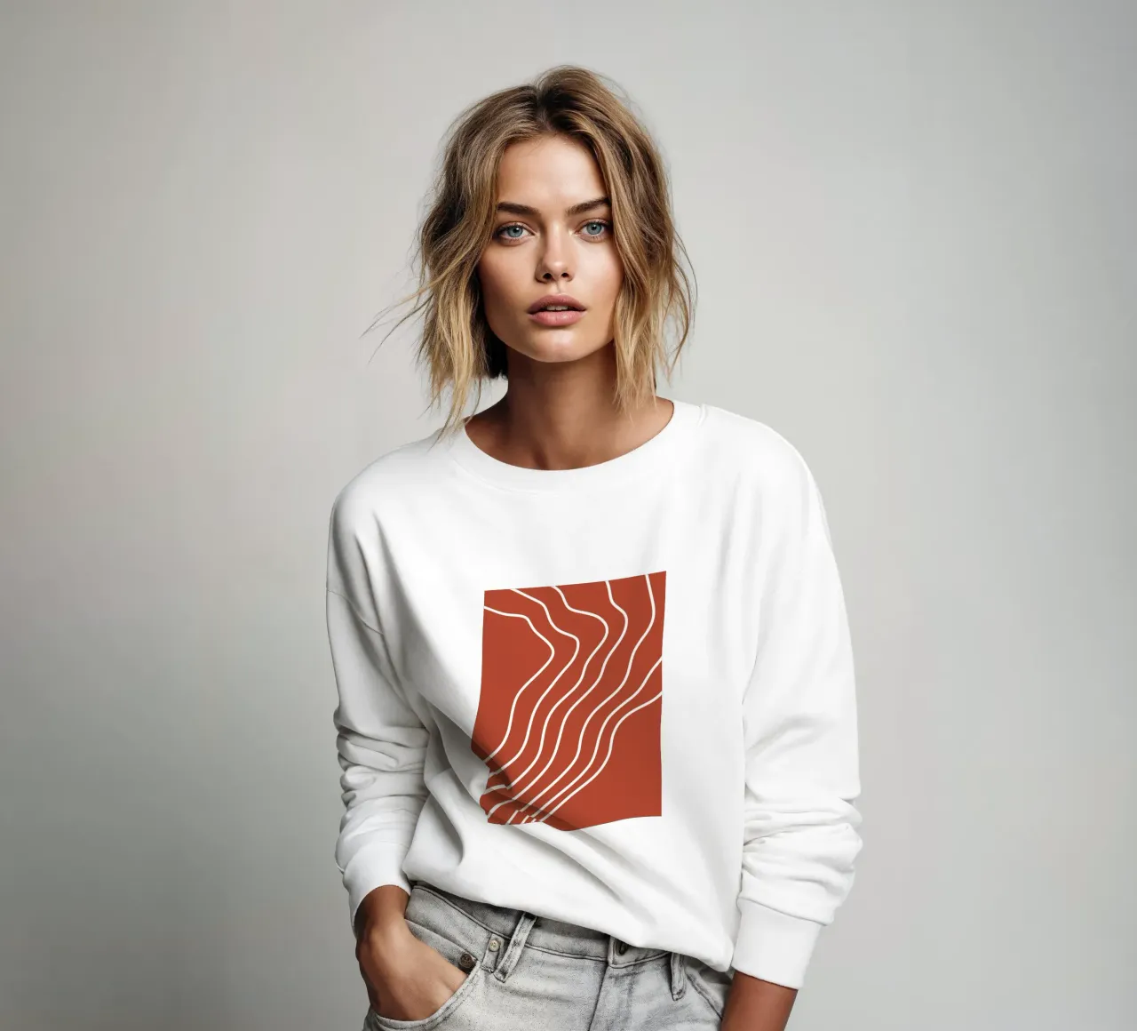 White Line Red Background sweatshirt by MODERN NUANCE