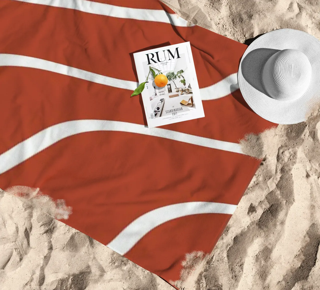 White Line Red Background beach towel by MODERN NUANCE