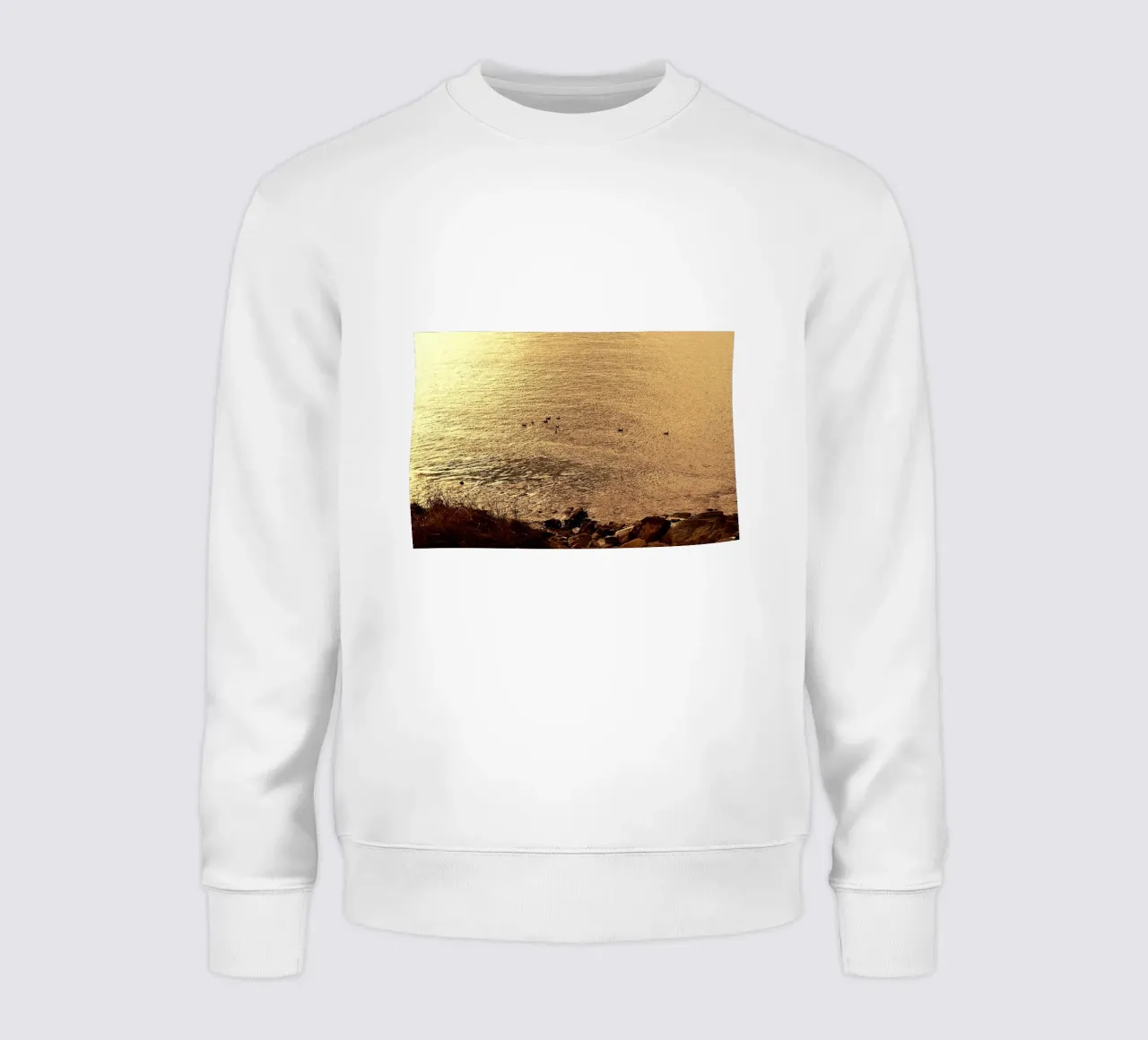 FAA266 LANDSCHAP OCEAAN. GOUDEN LICHT MET ZEEMEEUWEN. sweatshirt van Thierry vobmann photography