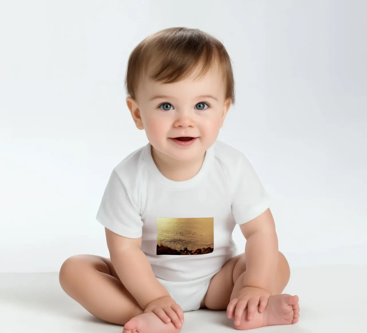 FAA266 PAYSAGE OCÉAN. LUMIÈRE DORÉE AVEC DES MOUETTES. body bébé de Thierry vobmann photography