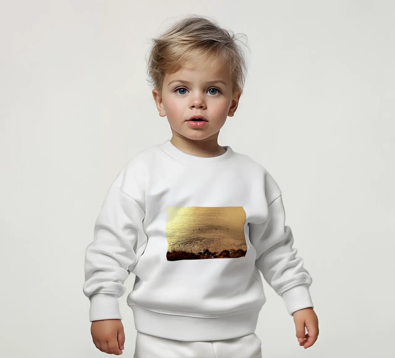 FAA266 PAESAGGIO OCEANO. LUCE DORATA CON GABBIANI. felpa neonato da Thierry vobmann photography