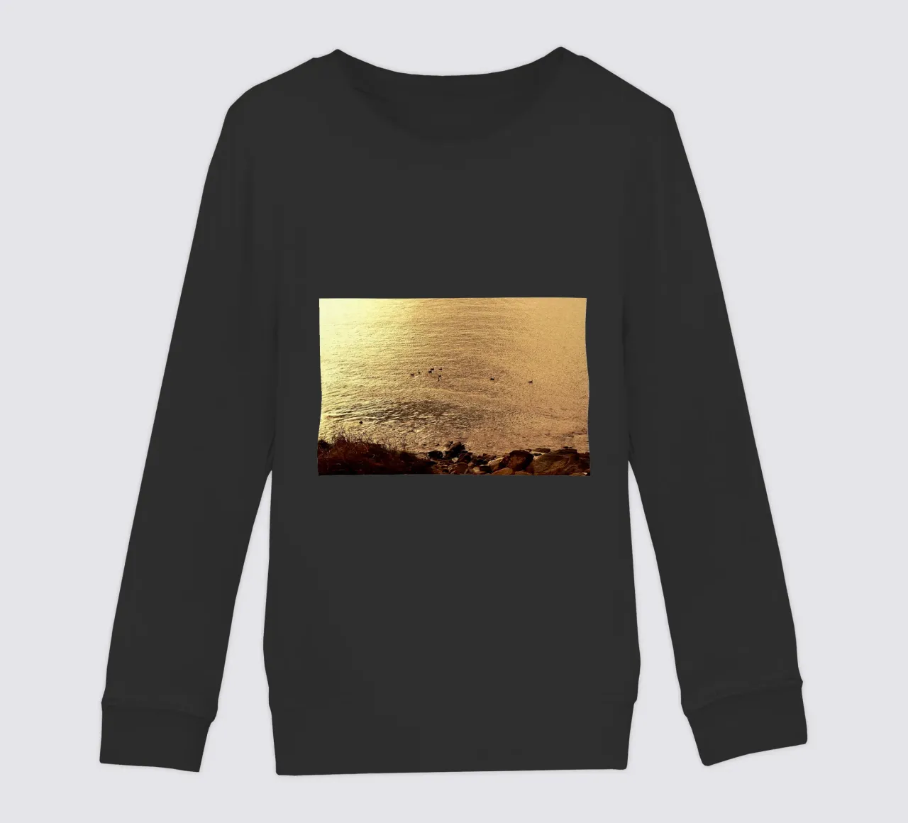 FAA266 PAESAGGIO OCEANO. LUCE DORATA CON GABBIANI. felpa bambino da Thierry vobmann photography